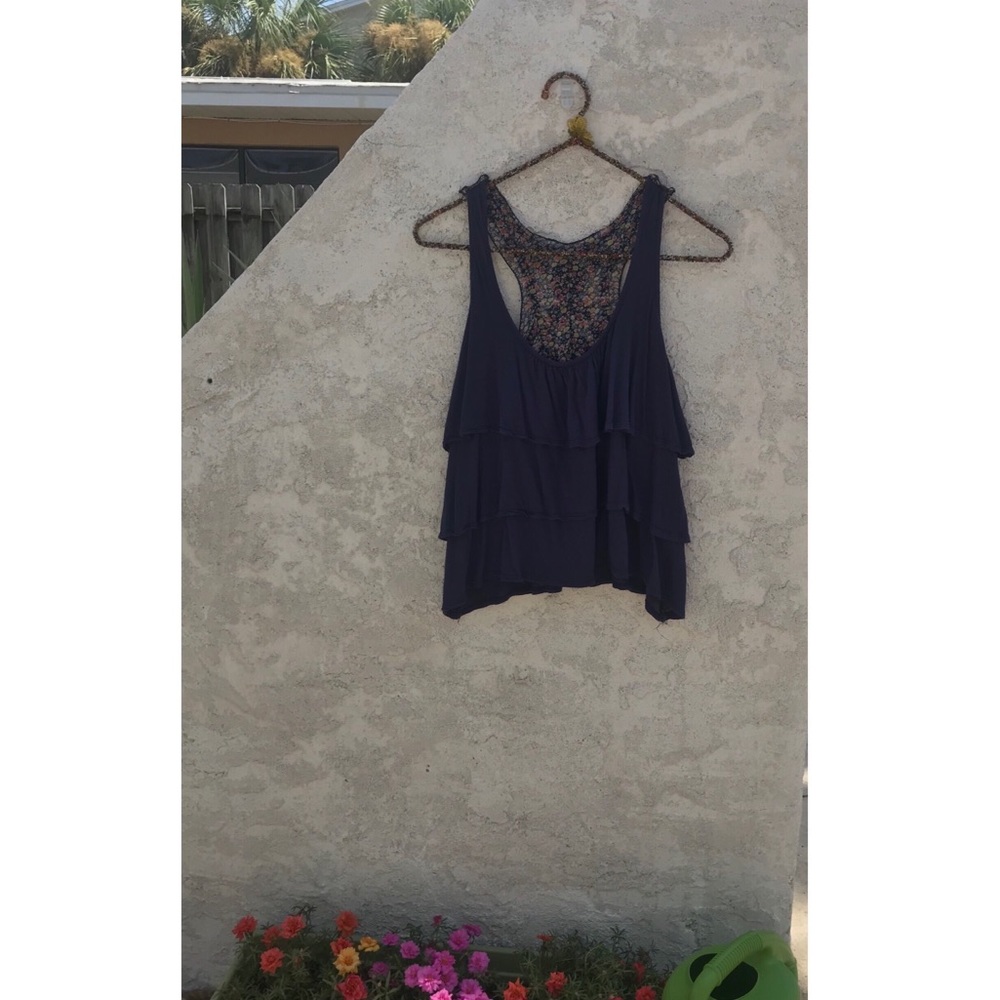 Flowy, navy blue and floral tank top